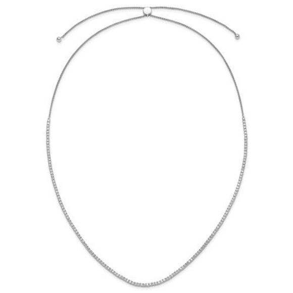 14K White Gold 5 CTW Lab Grown Diamond Adjustable Tennis Bolo Necklace – 26" - Picture 4 of 5
